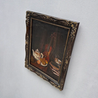 Original Hand-Painted Violin Still Life Oil Painting with Hand-Carved Solid Wood Frame (with Frame  45 × 55 cm) - Vintage Oil Painting - Arden Gallery