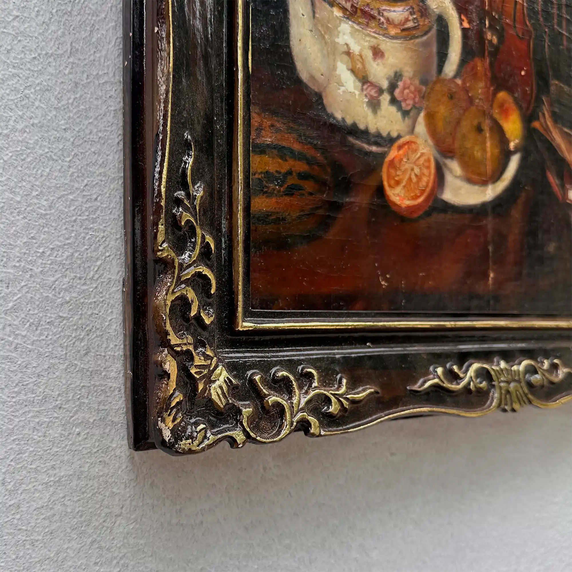 Original Hand-Painted Violin Still Life Oil Painting with Hand-Carved Solid Wood Frame (with Frame  45 × 55 cm) - Vintage Oil Painting - Arden Gallery