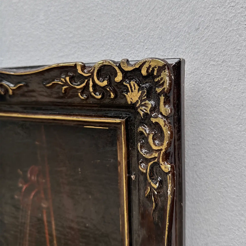 Original Hand-Painted Violin Still Life Oil Painting with Hand-Carved Solid Wood Frame (with Frame  45 × 55 cm) - Vintage Oil Painting - Arden Gallery