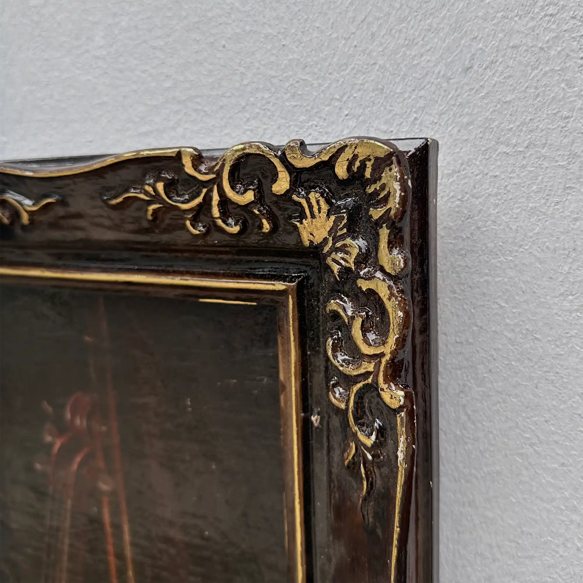 Original Hand-Painted Violin Still Life Oil Painting with Hand-Carved Solid Wood Frame (with Frame  45 × 55 cm) - Vintage Oil Painting - Arden Gallery