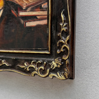 Original Hand-Painted Violin Still Life Oil Painting with Hand-Carved Solid Wood Frame (with Frame  45 × 55 cm) - Vintage Oil Painting - Arden Gallery
