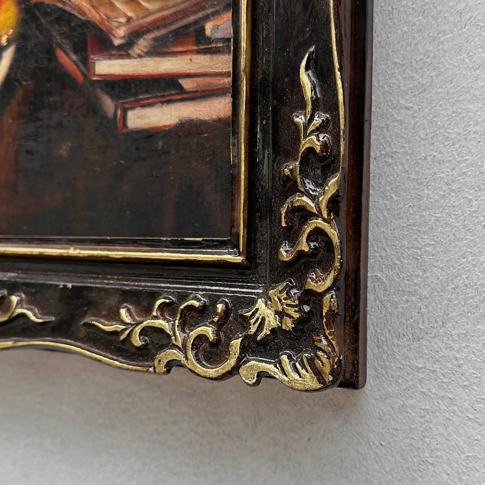 Original Hand-Painted Violin Still Life Oil Painting with Hand-Carved Solid Wood Frame (with Frame  45 × 55 cm) - Vintage Oil Painting - Arden Gallery