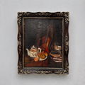 Original Hand-Painted Violin Still Life Oil Painting with Hand-Carved Solid Wood Frame (with Frame  45 × 55 cm) - Vintage Oil Painting - Arden Gallery