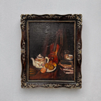 Original Hand-Painted Violin Still Life Oil Painting with Hand-Carved Solid Wood Frame (with Frame  45 × 55 cm) - Vintage Oil Painting - Arden Gallery