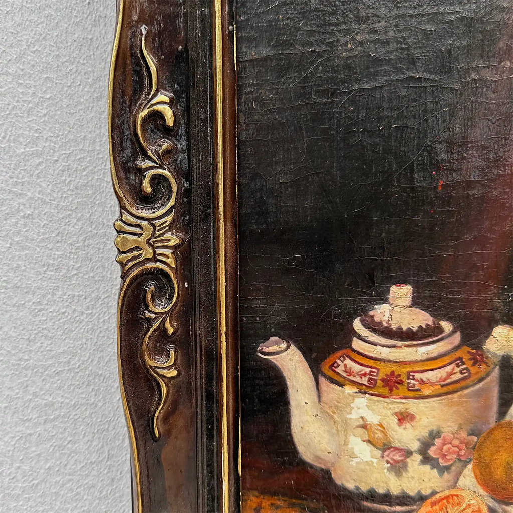 Original Hand-Painted Violin Still Life Oil Painting with Hand-Carved Solid Wood Frame (with Frame  45 × 55 cm) - Vintage Oil Painting - Arden Gallery