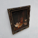 Original Hand-Painted Violin Still Life Oil Painting with Hand-Carved Solid Wood Frame (with Frame  45 × 55 cm) - Vintage Oil Painting - Arden Gallery