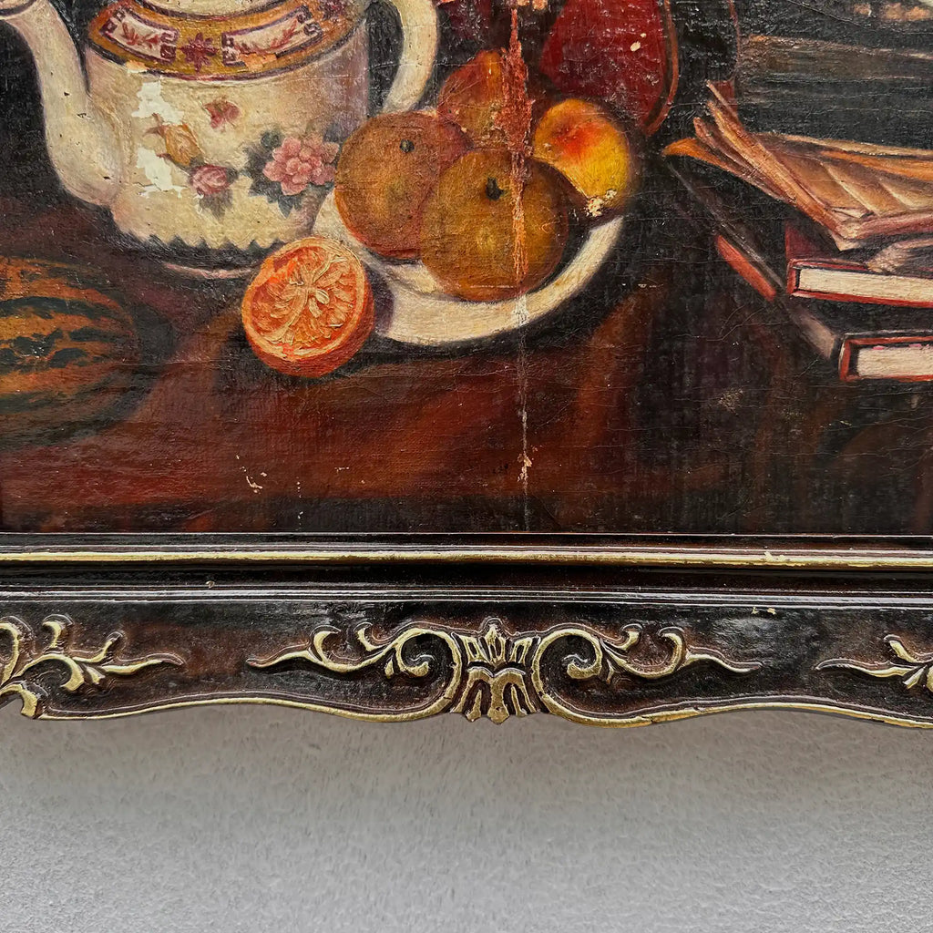 Original Hand-Painted Violin Still Life Oil Painting with Hand-Carved Solid Wood Frame (with Frame  45 × 55 cm) - Vintage Oil Painting - Arden Gallery