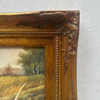 Original Hand Painted Hunting Dogs Oil Painting in Ornate Vintage Frame (17.3×21.3 in) - Vintage Oil Painting - Arden Gallery