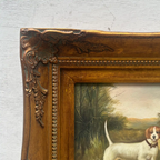 Original Hand Painted Hunting Dogs Oil Painting in Ornate Vintage Frame (17.3×21.3 in) - Vintage Oil Painting - Arden Gallery