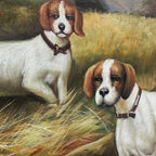 Original Hand Painted Hunting Dogs Oil Painting in Ornate Vintage Frame (17.3×21.3 in) - Vintage Oil Painting - Arden Gallery