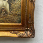 Original Hand Painted Hunting Dogs Oil Painting in Ornate Vintage Frame (17.3×21.3 in) - Vintage Oil Painting - Arden Gallery