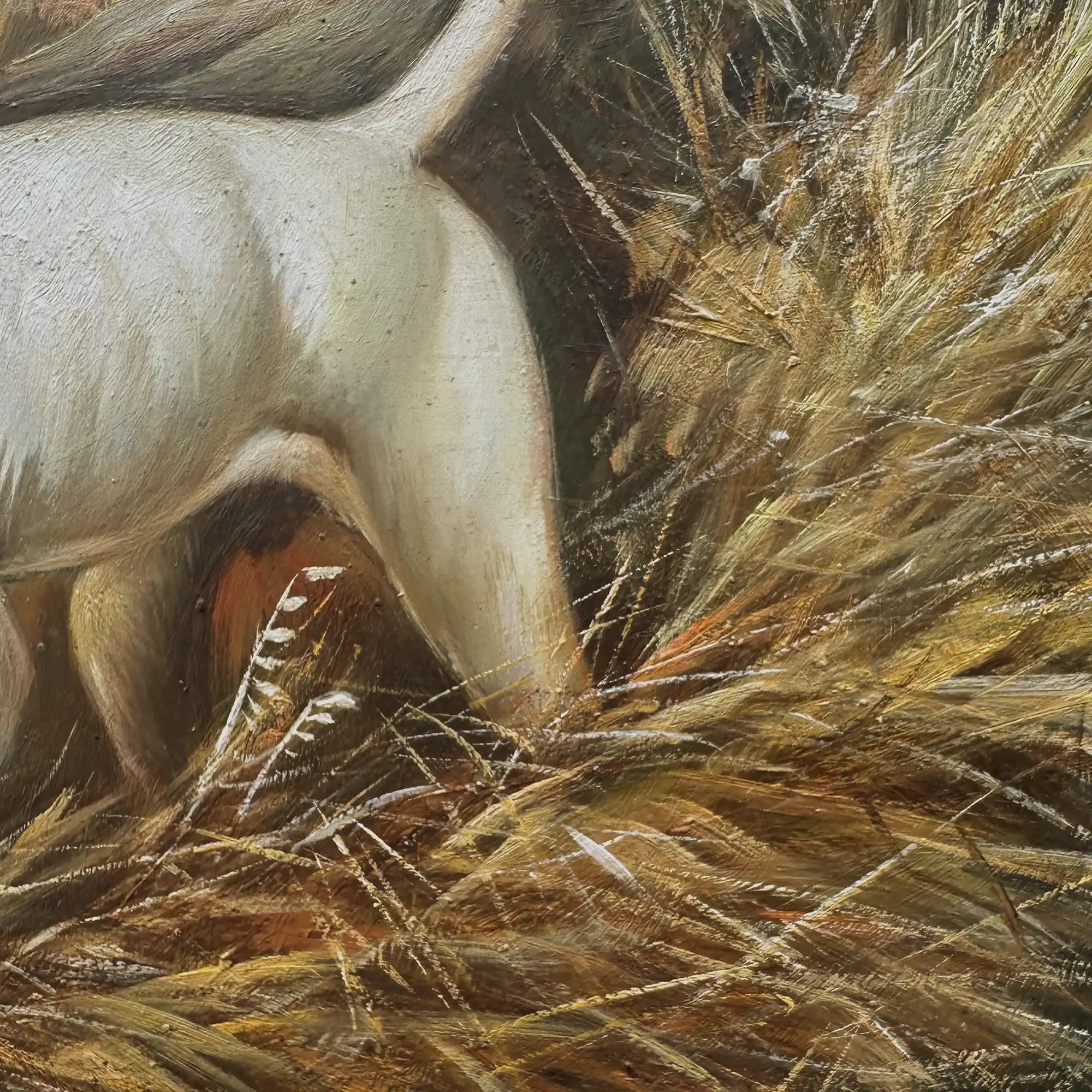 Original Hand Painted Hunting Dogs Oil Painting in Ornate Vintage Frame (17.3×21.3 in) - Vintage Oil Painting - Arden Gallery