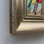 Original Hand Painted Parrot Artwork, Classical Bird Painting with Vintage Frame - Vintage Oil Painting - Arden Gallery