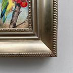 Original Hand Painted Parrot Artwork, Classical Bird Painting with Vintage Frame - Vintage Oil Painting - Arden Gallery