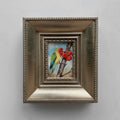 Original Hand Painted Parrot Artwork, Classical Bird Painting with Vintage Frame - Vintage Oil Painting - Arden Gallery