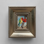 Original Hand Painted Parrot Artwork, Classical Bird Painting with Vintage Frame - Vintage Oil Painting - Arden Gallery