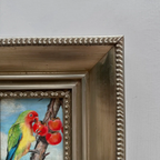 Original Hand Painted Parrot Artwork, Classical Bird Painting with Vintage Frame - Vintage Oil Painting - Arden Gallery