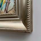 Original Hand Painted Parrot Artwork, Classical Bird Painting with Vintage Frame - Vintage Oil Painting - Arden Gallery