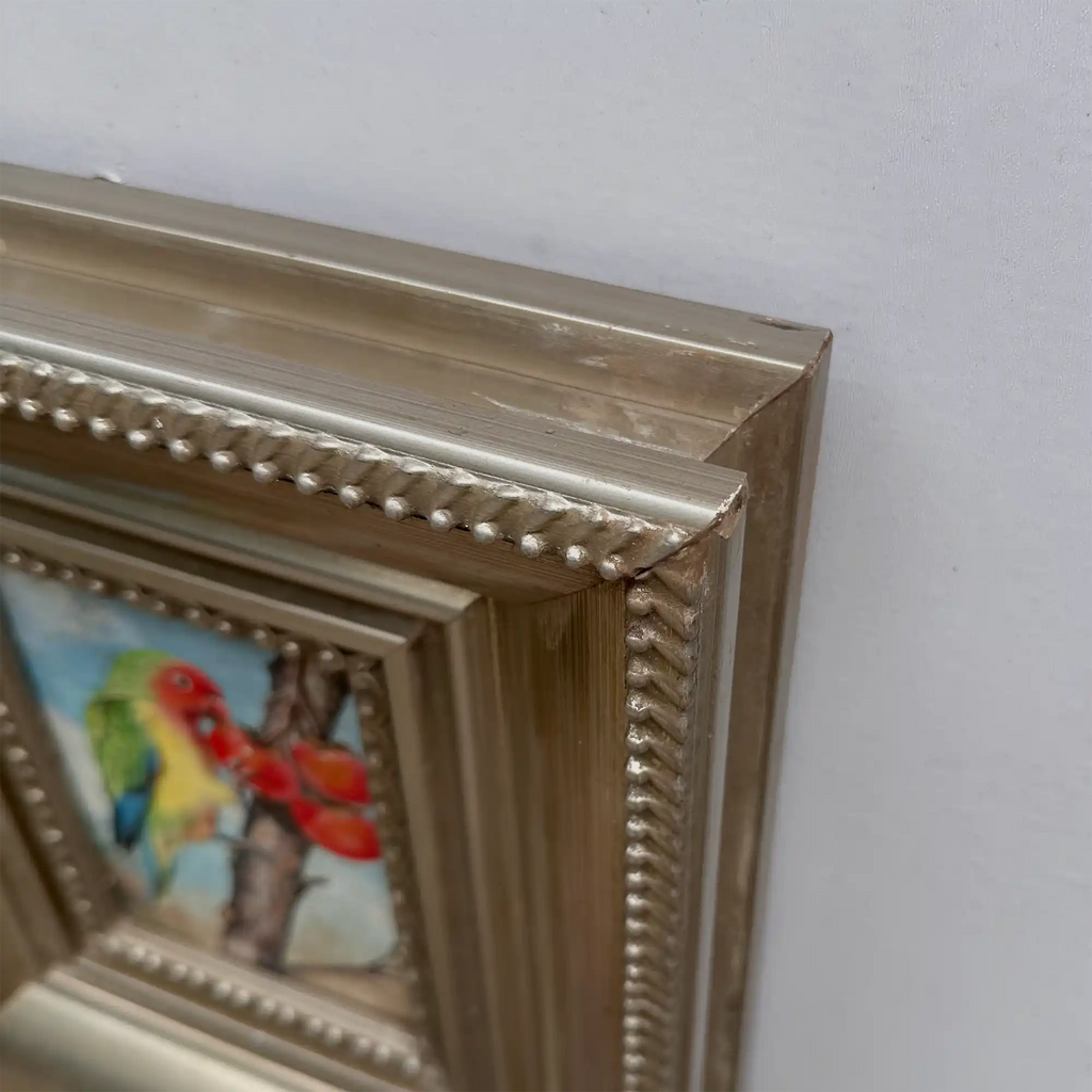 Original Hand Painted Parrot Artwork, Classical Bird Painting with Vintage Frame - Vintage Oil Painting - Arden Gallery