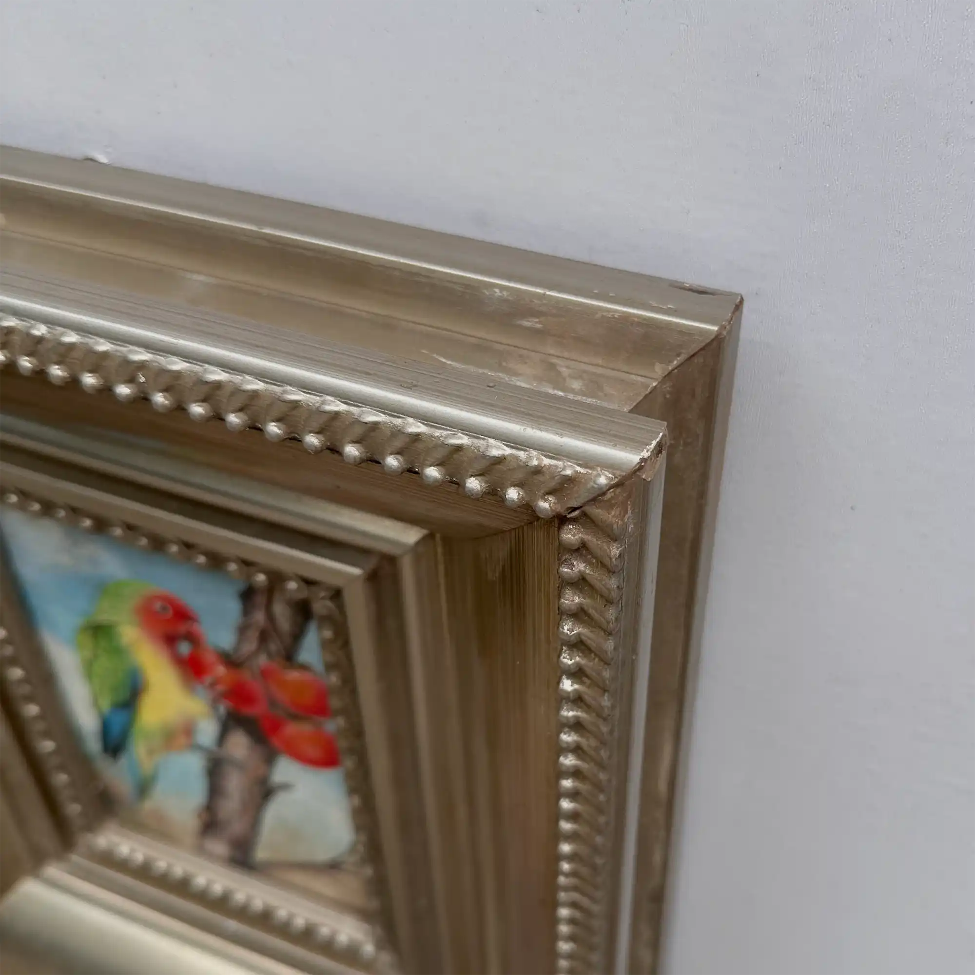 Original Hand Painted Parrot Artwork, Classical Bird Painting with Vintage Frame - Vintage Oil Painting - Arden Gallery