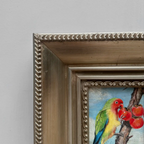 Original Hand Painted Parrot Artwork, Classical Bird Painting with Vintage Frame - Vintage Oil Painting - Arden Gallery