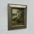 Original Hand Painted Vintage Figure Painting, Woman by the River Countryside Scene - Vintage Oil Painting - Arden Gallery