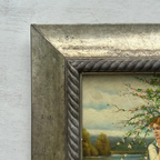 Original Hand Painted Vintage Figure Painting, Woman by the River Countryside Scene - Vintage Oil Painting - Arden Gallery