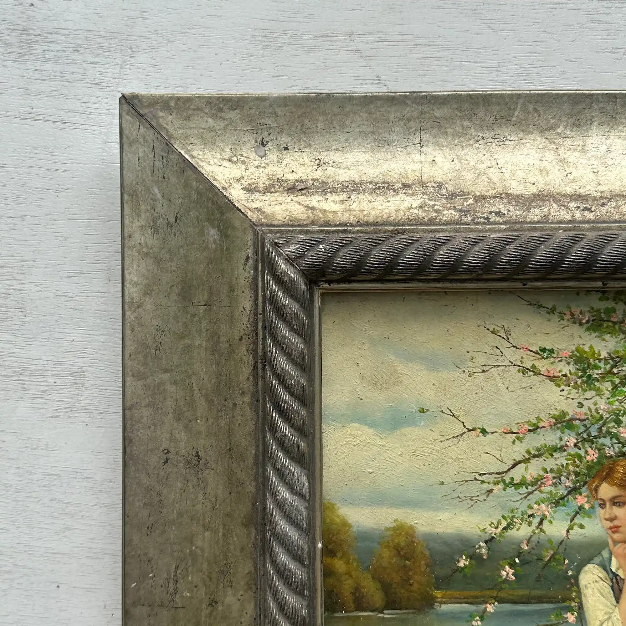 Original Hand Painted Vintage Figure Painting, Woman by the River Countryside Scene - Vintage Oil Painting - Arden Gallery