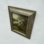 Original Hand Painted Vintage Figure Painting, Woman by the River Countryside Scene - Vintage Oil Painting - Arden Gallery