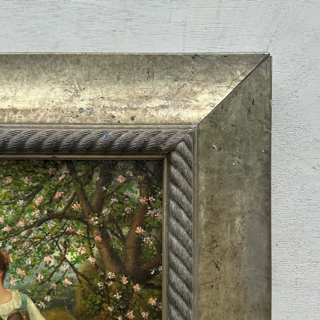 Original Hand Painted Vintage Figure Painting, Woman by the River Countryside Scene - Vintage Oil Painting - Arden Gallery