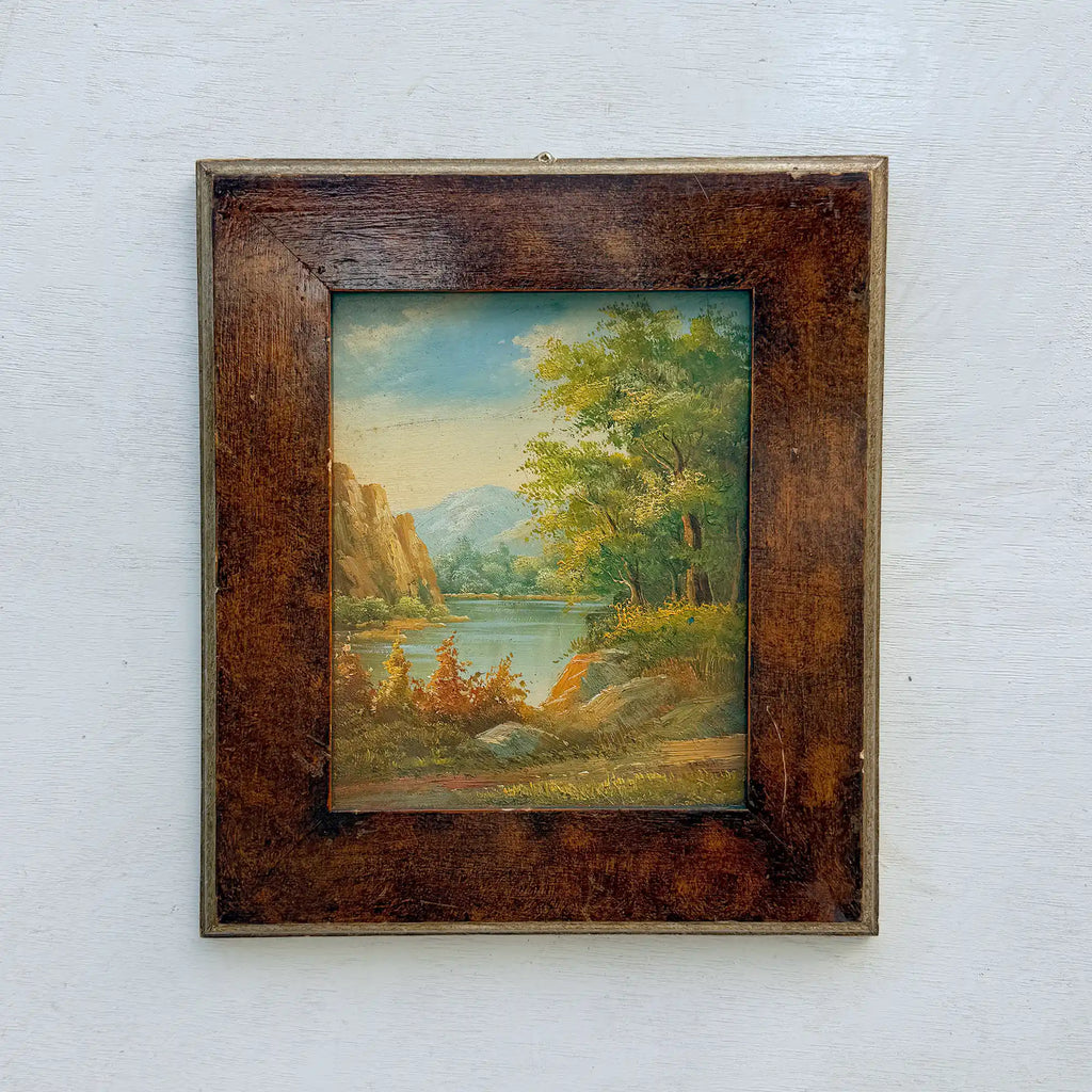 Original Hudson River School Style Landscape Oil Painting, Antique Framed Lake Art for Cabin Decor - Vintage Oil Painting - Arden Gallery