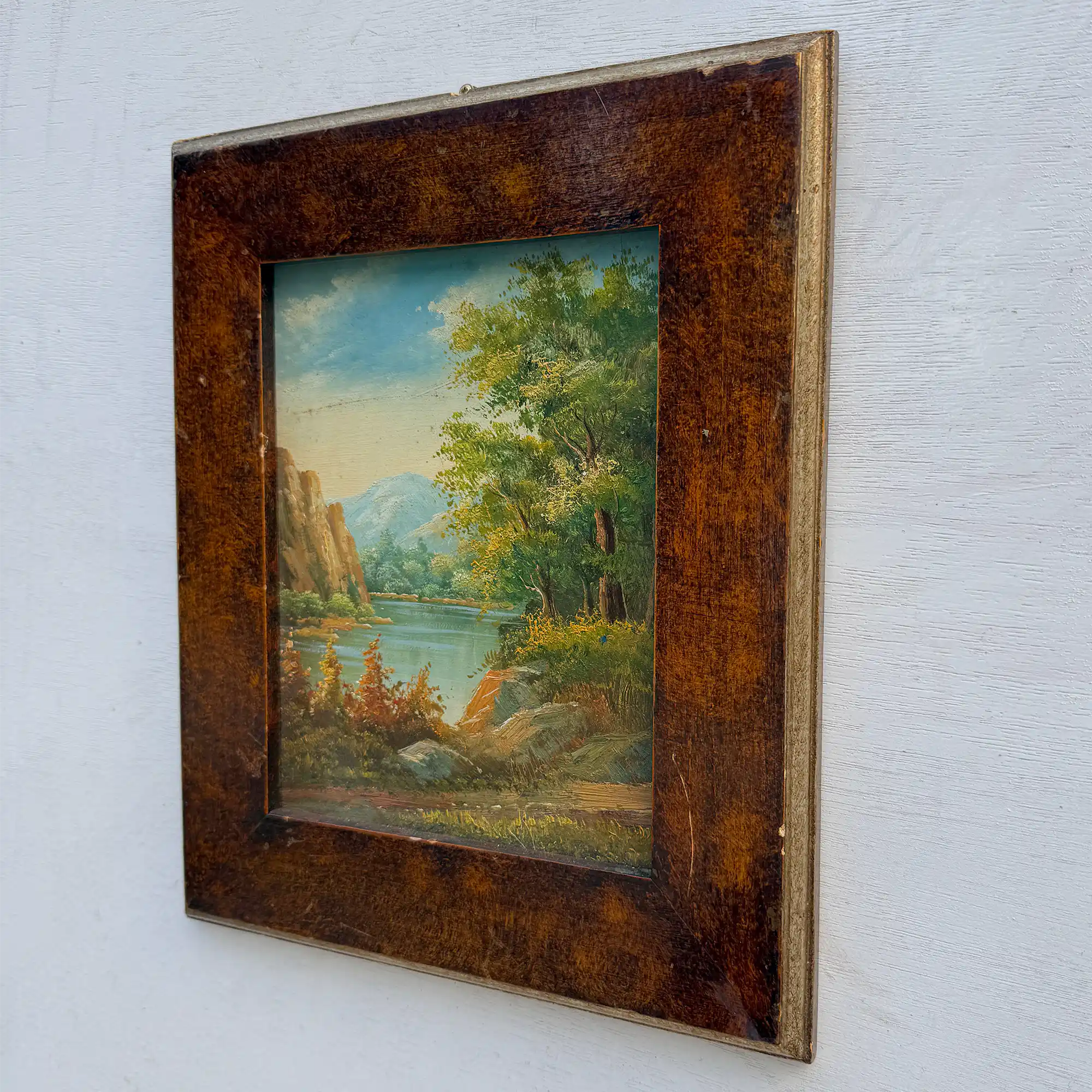 Original Hudson River School Style Landscape Oil Painting, Antique Framed Lake Art for Cabin Decor - Vintage Oil Painting - Arden Gallery