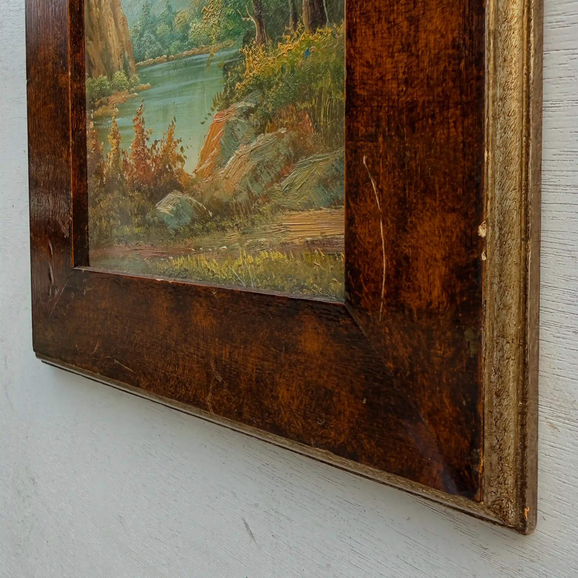 Original Hudson River School Style Landscape Oil Painting, Antique Framed Lake Art for Cabin Decor - Vintage Oil Painting - Arden Gallery