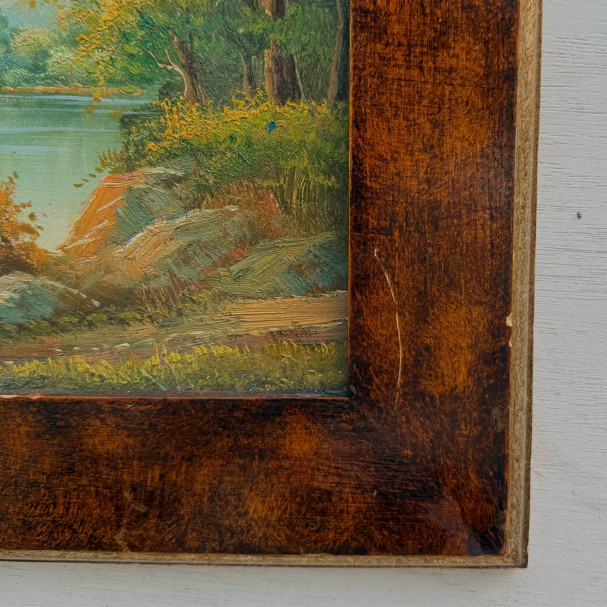 Original Hudson River School Style Landscape Oil Painting, Antique Framed Lake Art for Cabin Decor - Vintage Oil Painting - Arden Gallery
