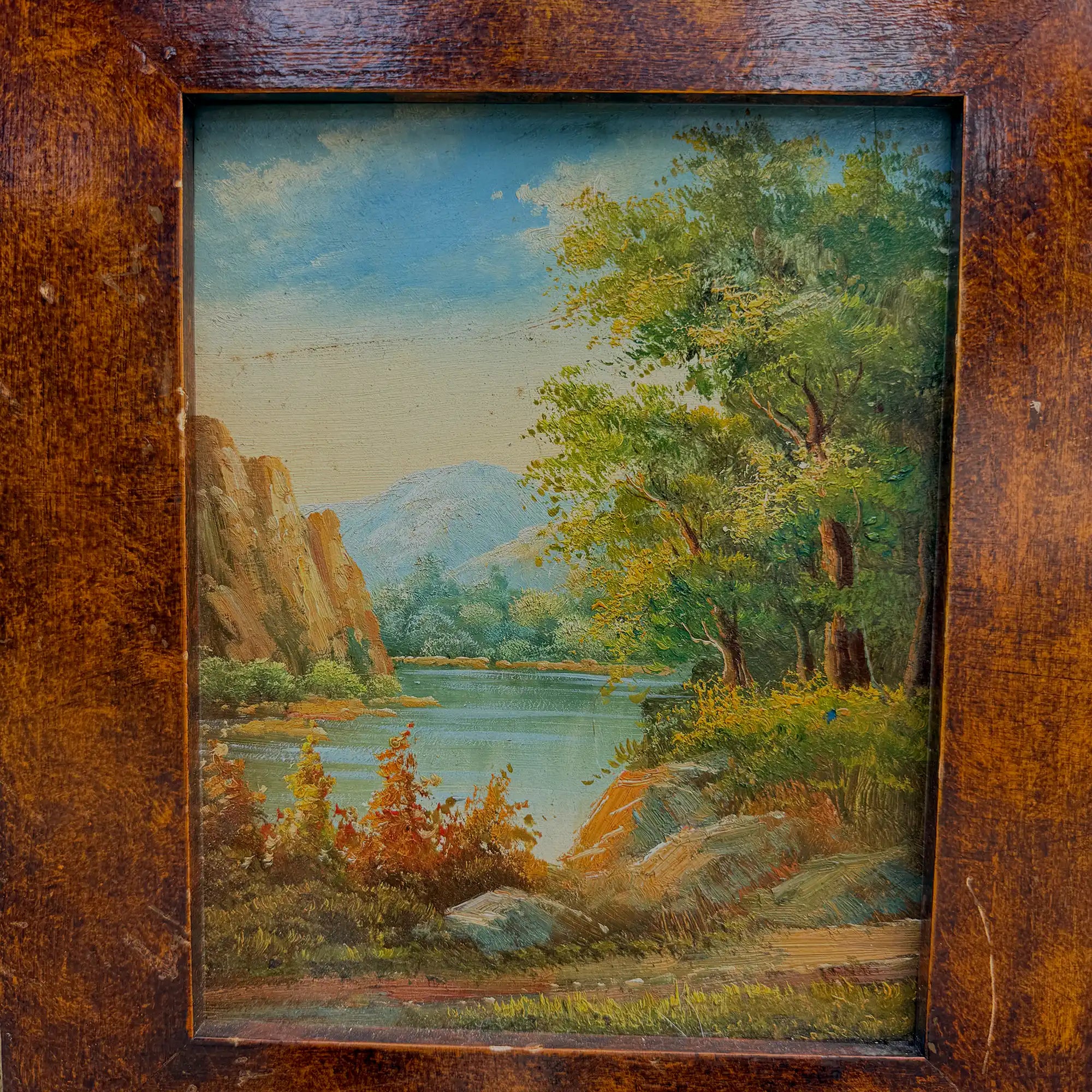 Original Hudson River School Style Landscape Oil Painting, Antique Framed Lake Art for Cabin Decor - Vintage Oil Painting - Arden Gallery