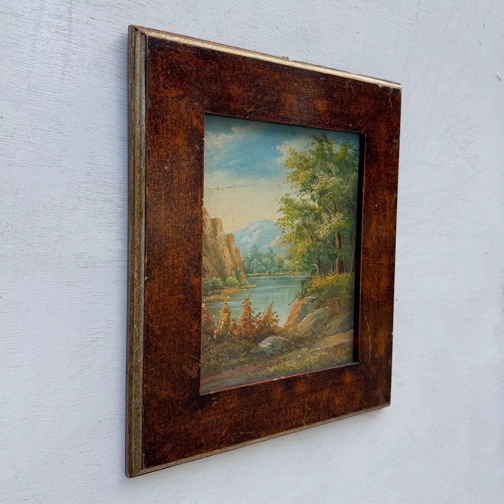 Original Hudson River School Style Landscape Oil Painting, Antique Framed Lake Art for Cabin Decor - Vintage Oil Painting - Arden Gallery
