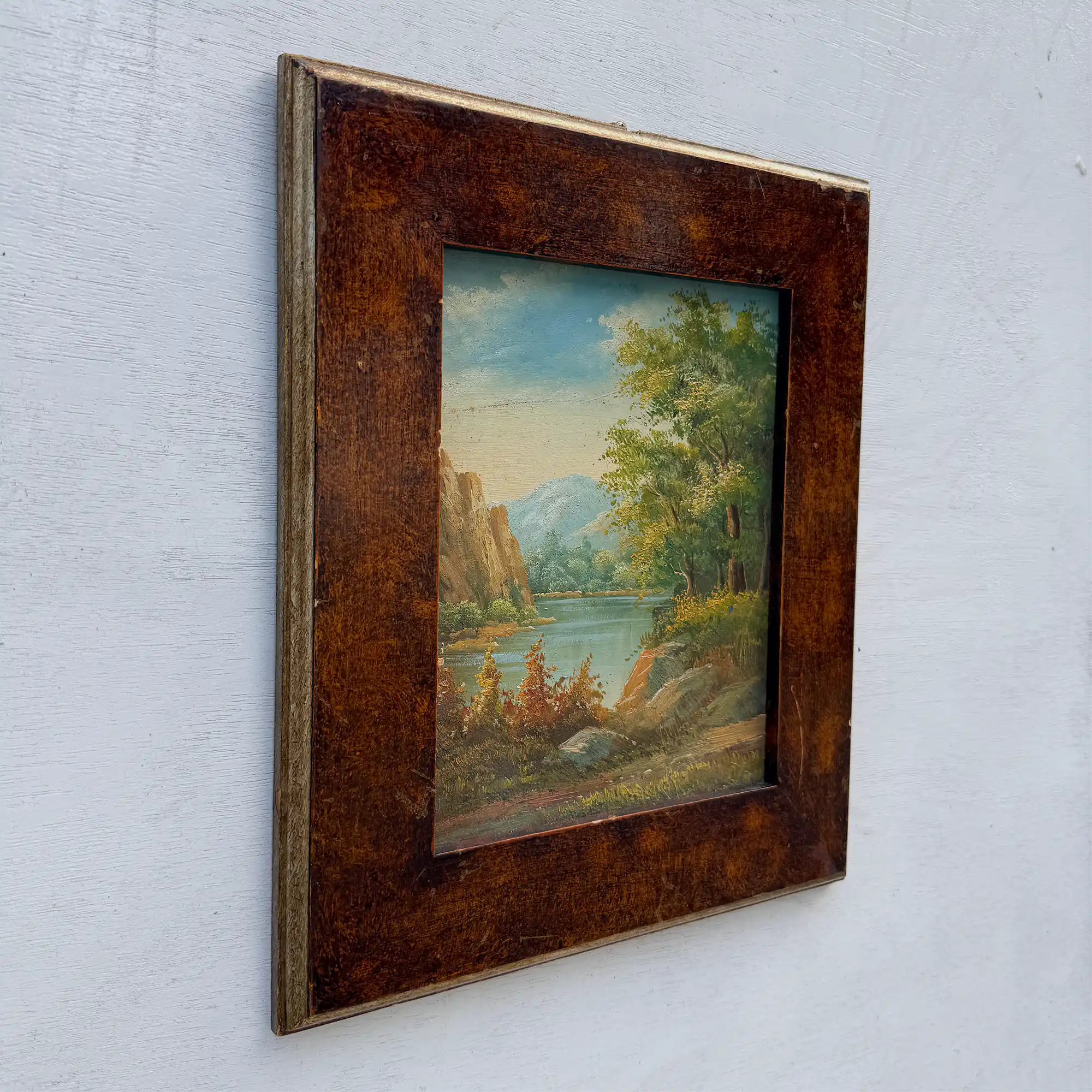 Original Hudson River School Style Landscape Oil Painting, Antique Framed Lake Art for Cabin Decor - Vintage Oil Painting - Arden Gallery
