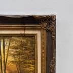 Original Oil Painting – Classical European Forest Stream Landscape, Hand-Painted on Wood Panel with Antique Ornate Baroque Solid Wood Frame - Vintage Oil Painting - Arden Gallery