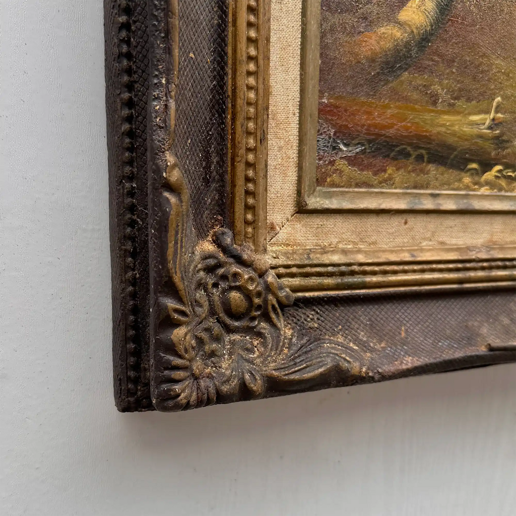 Original Oil Painting – Classical European Forest Stream Landscape, Hand-Painted on Wood Panel with Antique Ornate Baroque Solid Wood Frame - Vintage Oil Painting - Arden Gallery