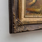 Original Oil Painting – Classical European Forest Stream Landscape, Hand-Painted on Wood Panel with Antique Ornate Baroque Solid Wood Frame - Vintage Oil Painting - Arden Gallery