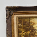 Original Oil Painting – Classical European Forest Stream Landscape, Hand-Painted on Wood Panel with Antique Ornate Baroque Solid Wood Frame - Vintage Oil Painting - Arden Gallery