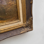 Original Oil Painting – Classical European Forest Stream Landscape, Hand-Painted on Wood Panel with Antique Ornate Baroque Solid Wood Frame - Vintage Oil Painting - Arden Gallery