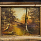 Original Oil Painting – Classical European Forest Stream Landscape, Hand-Painted on Wood Panel with Antique Ornate Baroque Solid Wood Frame - Vintage Oil Painting - Arden Gallery