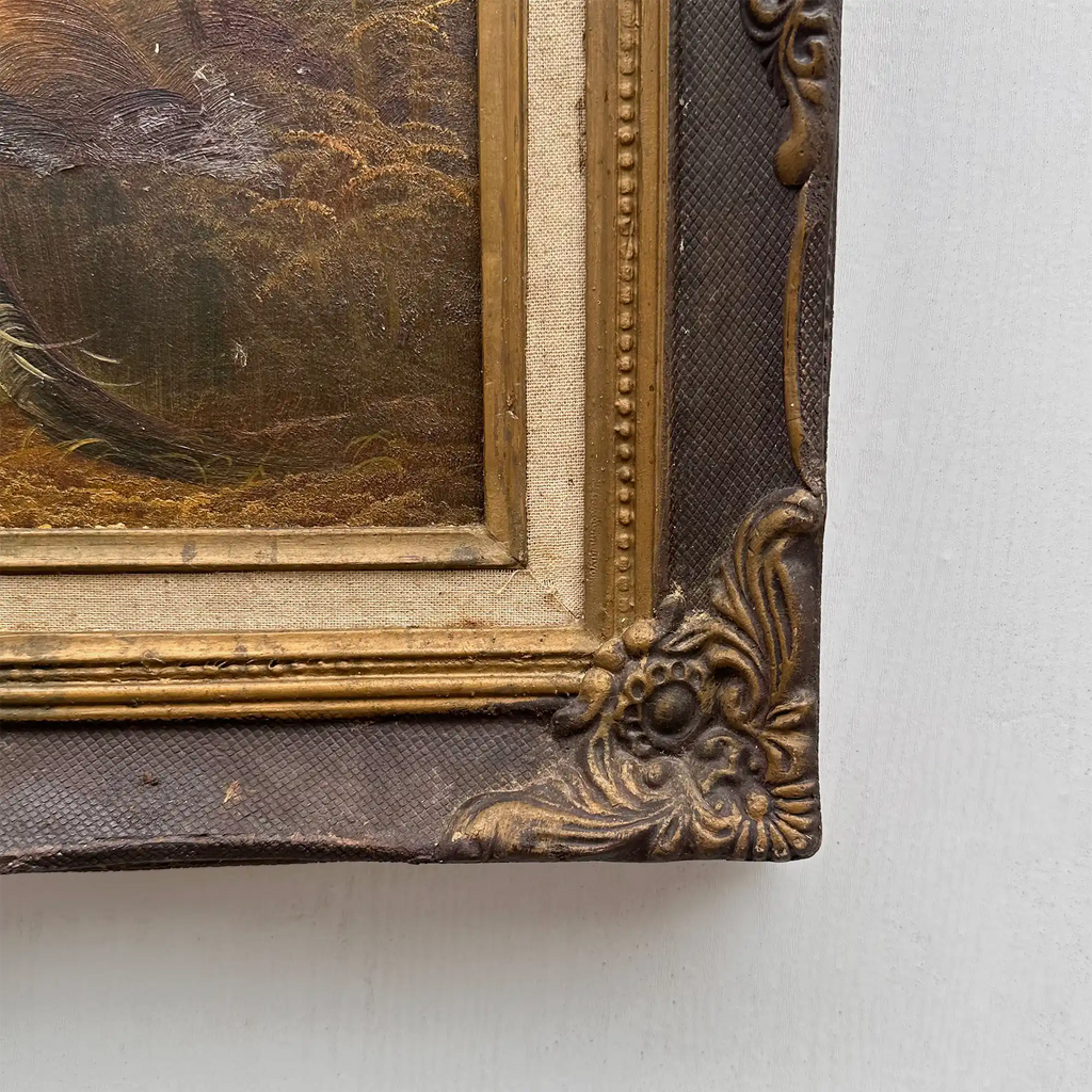 Original Oil Painting – Classical European Forest Stream Landscape, Hand-Painted on Wood Panel with Antique Ornate Baroque Solid Wood Frame - Vintage Oil Painting - Arden Gallery