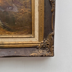 Original Oil Painting – Classical European Forest Stream Landscape, Hand-Painted on Wood Panel with Antique Ornate Baroque Solid Wood Frame - Vintage Oil Painting - Arden Gallery
