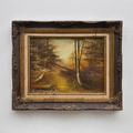 Original Oil Painting – Classical European Forest Stream Landscape, Hand-Painted on Wood Panel with Antique Ornate Baroque Solid Wood Frame - Vintage Oil Painting - Arden Gallery