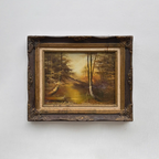 Original Oil Painting – Classical European Forest Stream Landscape, Hand-Painted on Wood Panel with Antique Ornate Baroque Solid Wood Frame - Vintage Oil Painting - Arden Gallery