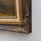 Original Oil Painting – Classical European Forest Stream Landscape, Hand-Painted on Wood Panel with Antique Ornate Baroque Solid Wood Frame - Vintage Oil Painting - Arden Gallery
