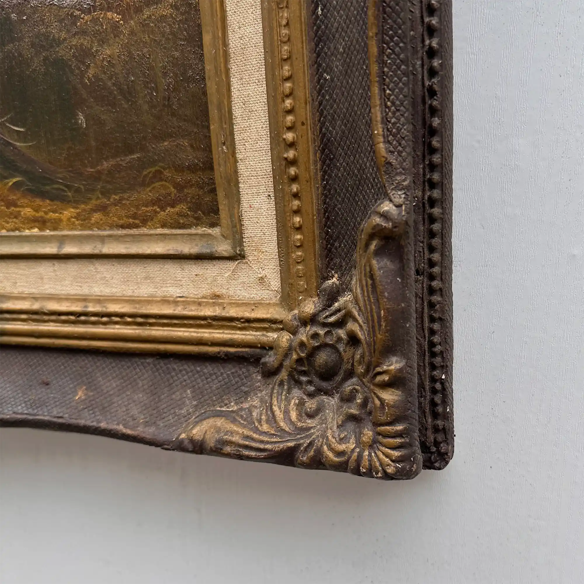 Original Oil Painting – Classical European Forest Stream Landscape, Hand-Painted on Wood Panel with Antique Ornate Baroque Solid Wood Frame - Vintage Oil Painting - Arden Gallery