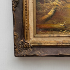 Original Oil Painting – Classical European Forest Stream Landscape, Hand-Painted on Wood Panel with Antique Ornate Baroque Solid Wood Frame - Vintage Oil Painting - Arden Gallery
